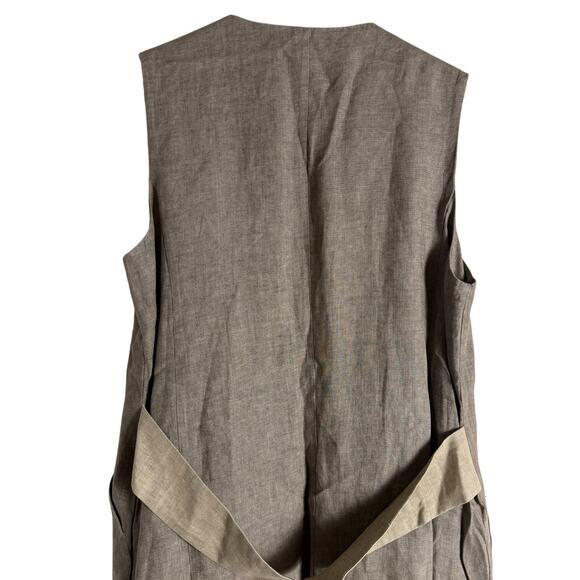 Eleventy Brown Linen Sleeveless Open Front Long Duster Trench Vest Size 10 - Picture 6 of 11
